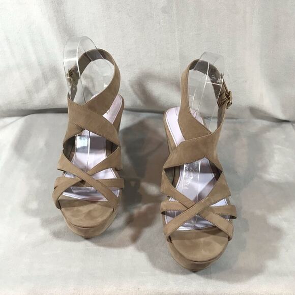 Delman ankle wrap wedges in taupe size 10 M - Picture 2 of 9